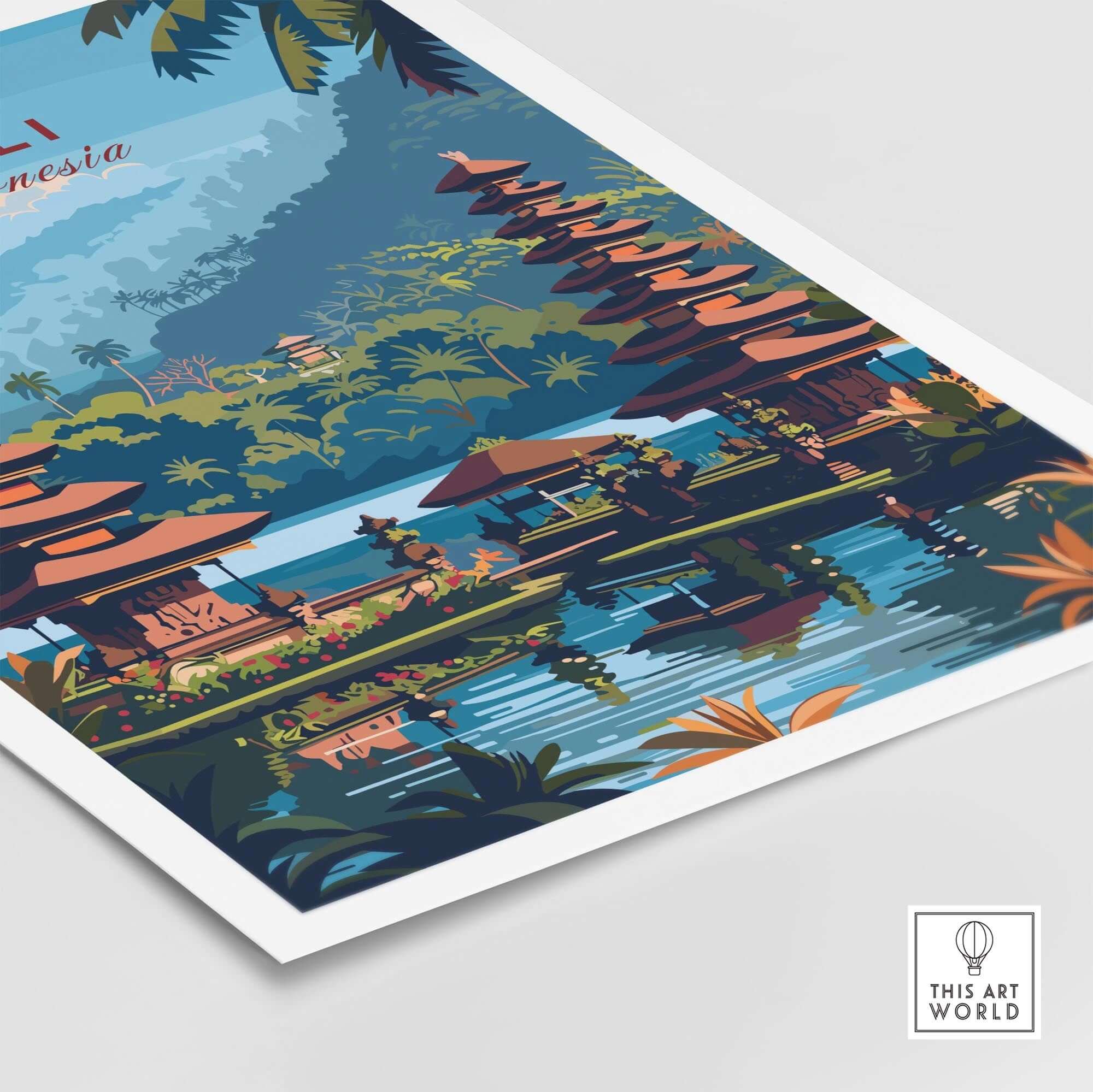 Bali Travel Print - Indonesia featuring lush landscapes and traditional architecture of Bali.