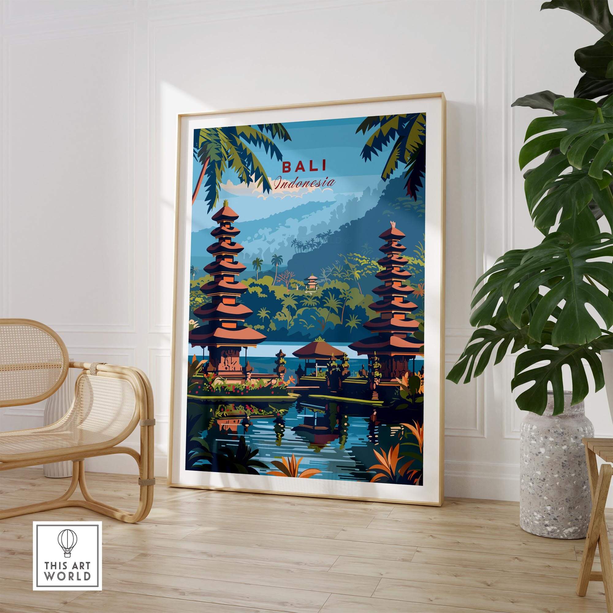 Bali Travel Print - Indonesia showcasing a vibrant Balinese landscape and architecture, inspiring wanderlust.