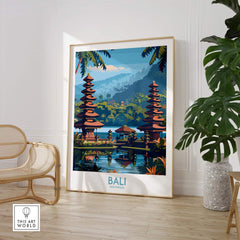 Bali Travel Print Indonesia - Modern displayed in a stylish living room with tropical design elements.