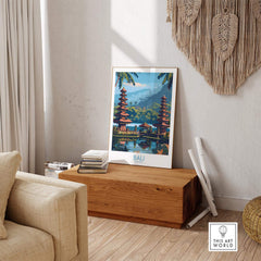 Bali Travel Print Indonesia - Modern displayed in a stylish living room with natural decor elements.