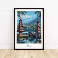 Bali Travel Print Indonesia - Modern featuring a vibrant landscape of Balinese temples and lush greenery.