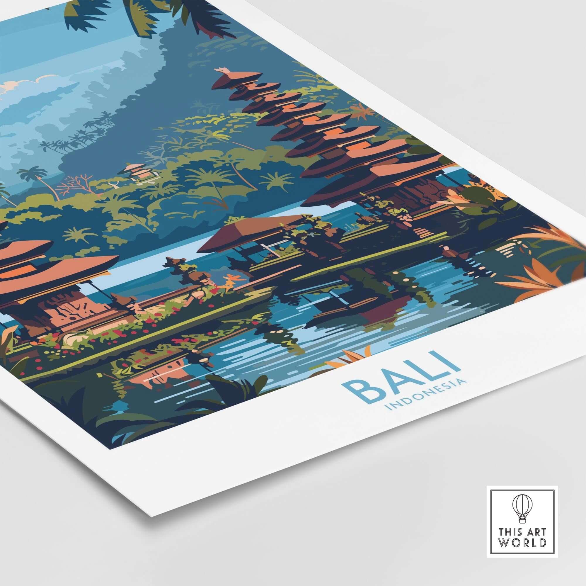 Bali Travel Print Indonesia - Modern featuring a vibrant landscape of Bali's temples and scenic beauty.