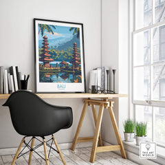 Bali Travel Print Indonesia - Modern displayed in a contemporary home office setting, inspiring wanderlust.