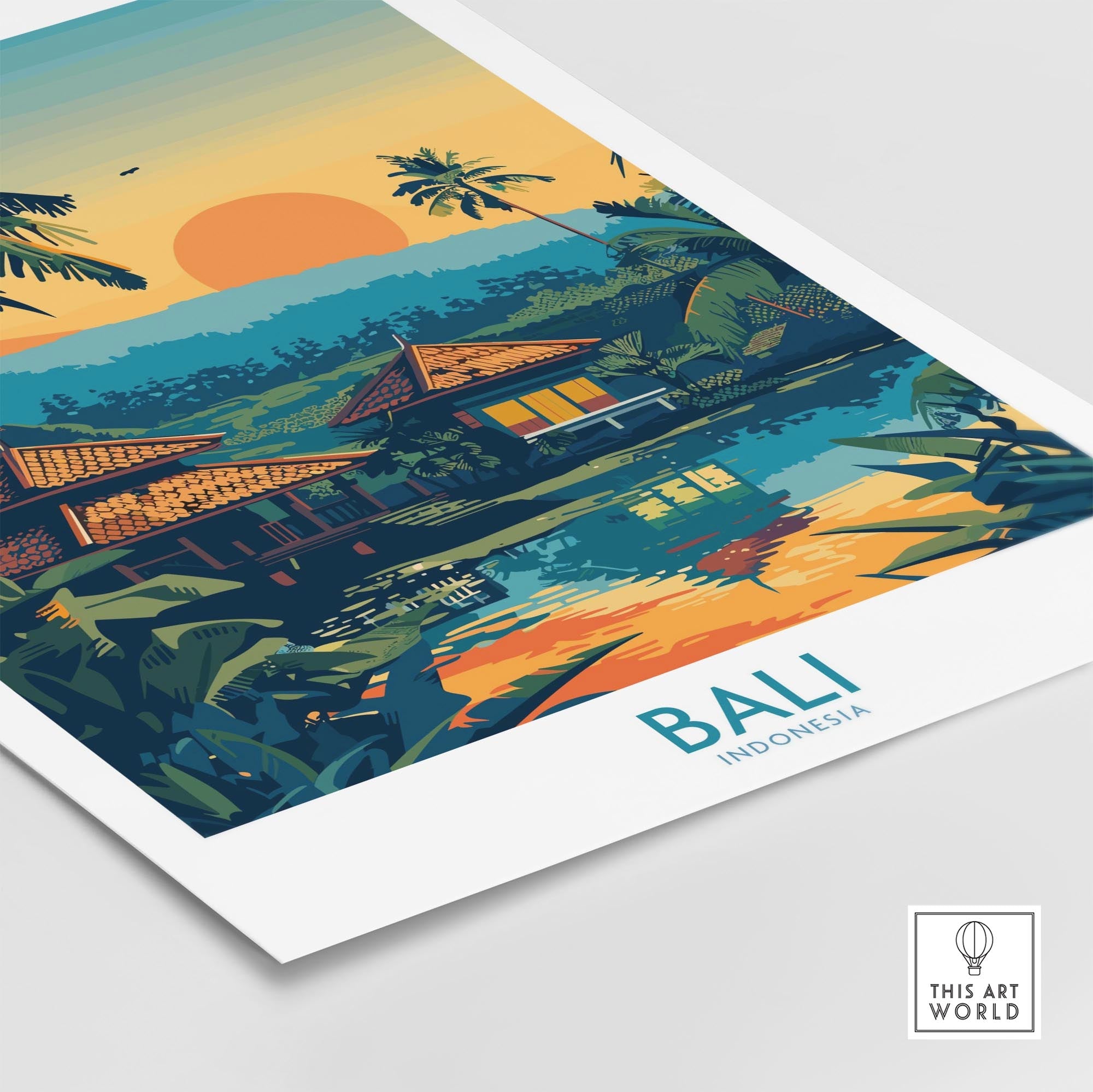 Bali Travel Print - Modern featuring vibrant sunset and tropical scenery in Indonesia