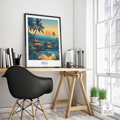 Bali Travel Print - Modern displayed in a stylish interior setting, showcasing vibrant colors and tropical beauty.
