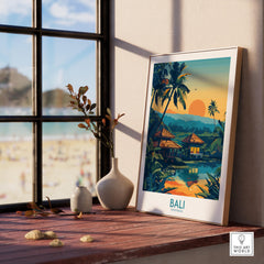 Bali Travel Print - Modern showcasing vibrant landscape and sunset, perfect for travel lovers decor.