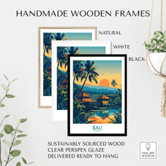 Bali Travel Print - Modern displayed in natural, white, and black handmade wooden frames.