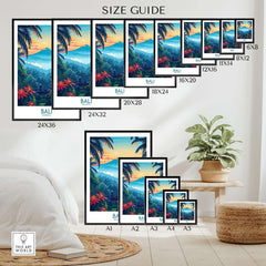 Bali Wall Art Print size guide showcasing various frame sizes for vibrant Bali artwork.