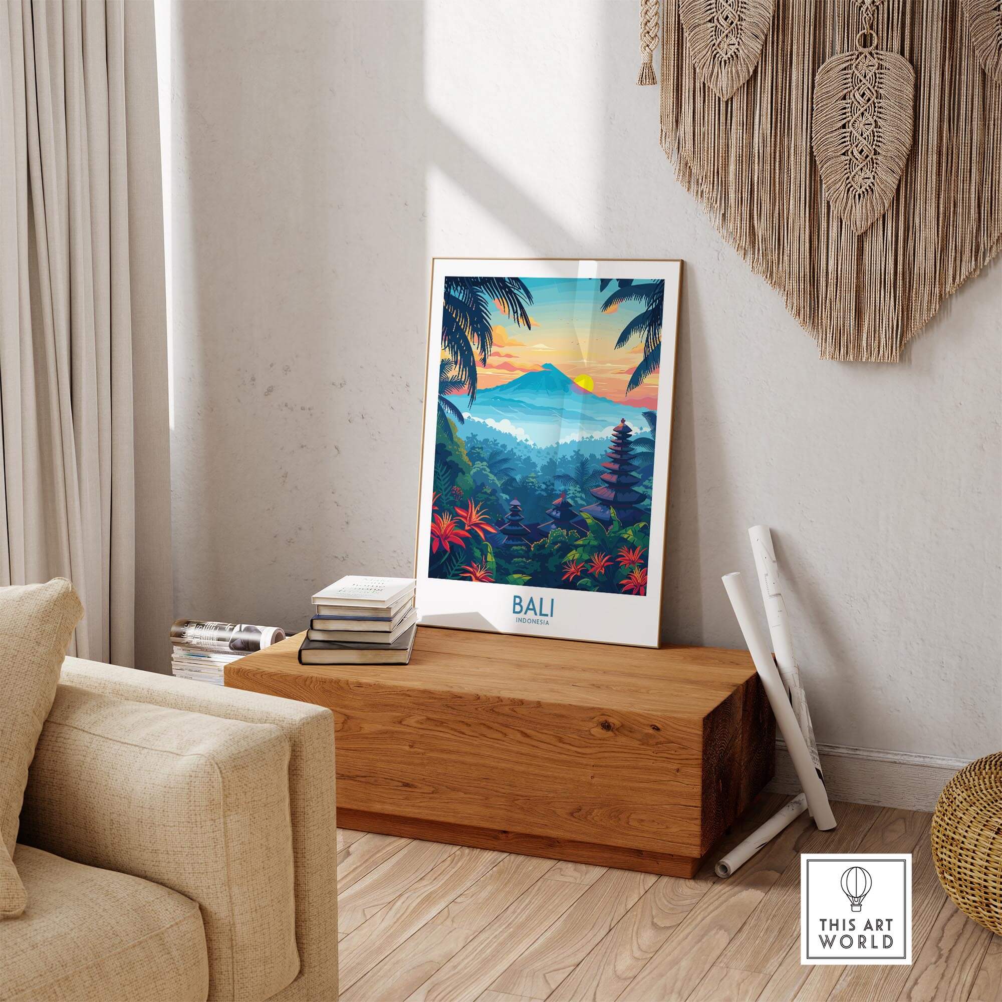Bali Wall Art Print featuring vibrant colors and intricate designs, adding exotic beauty to home decor.