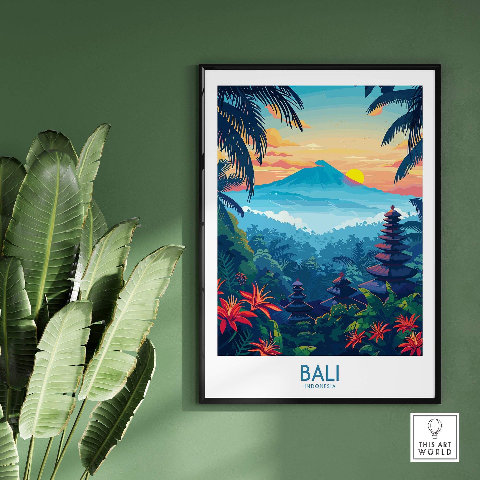 Bali Wall Art Print featuring vibrant colors and intricate designs inspired by Bali's culture, ideal for home decor.