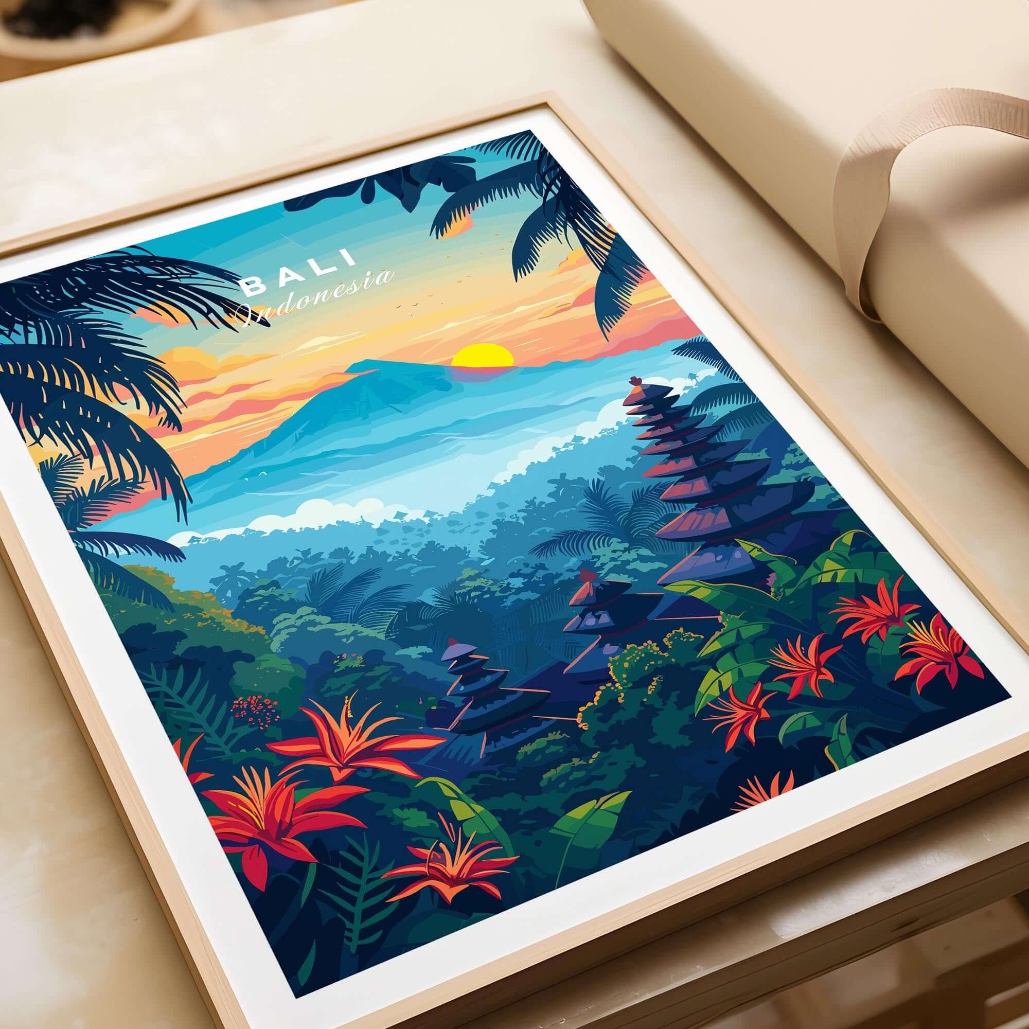 Bali Wall Art Print - Spiritual Poster featuring lush landscape and vibrant colors of Bali, Indonesia.