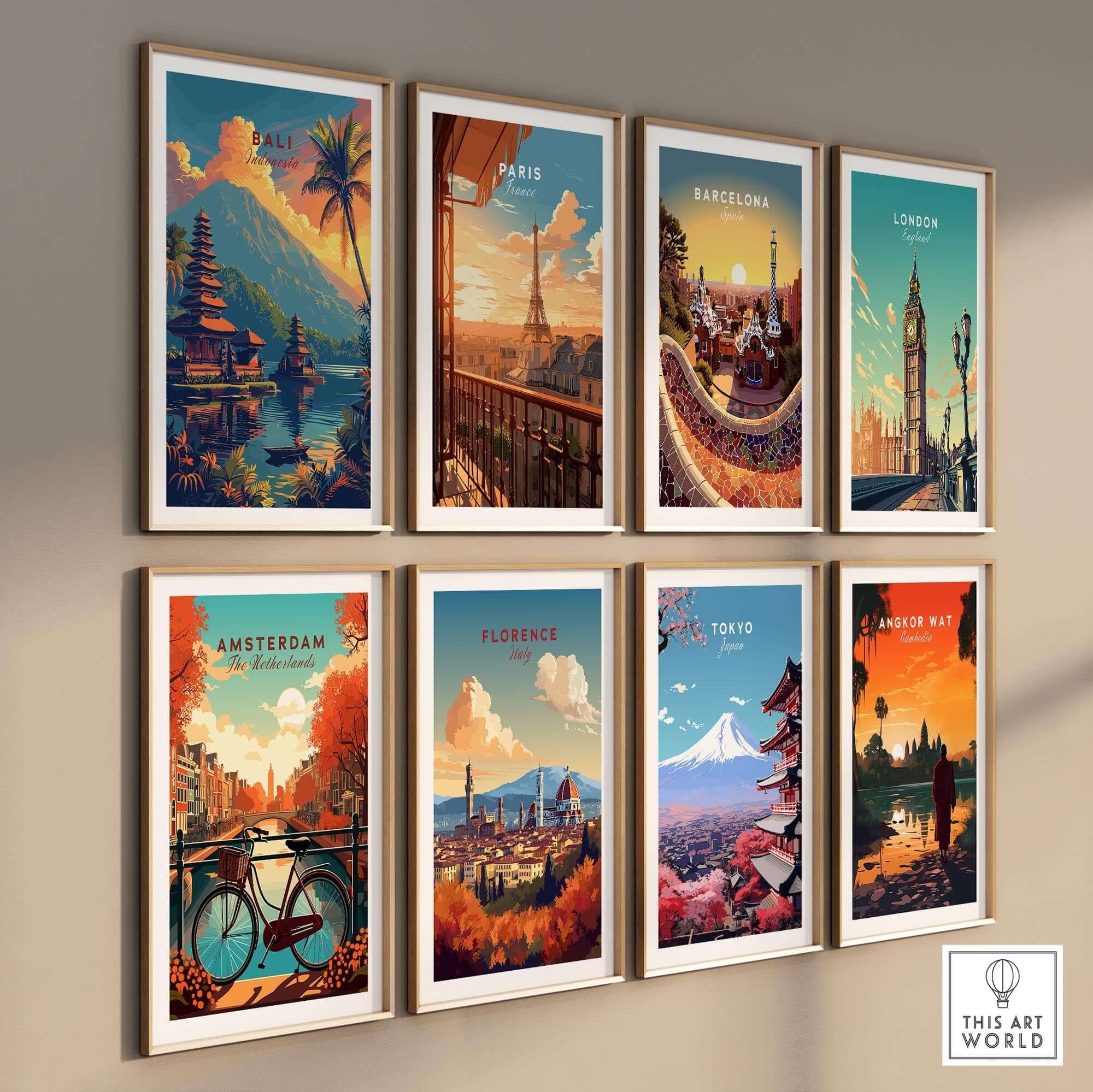 Bali Wall Art Print - Sunset among travel poster artworks, showcasing exotic destinations and vibrant colors.