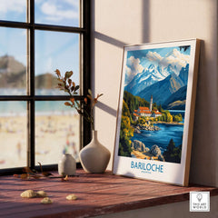 Bariloche Poster featuring stunning mountain view and serene lake on a sunny day, perfect for nature lovers.