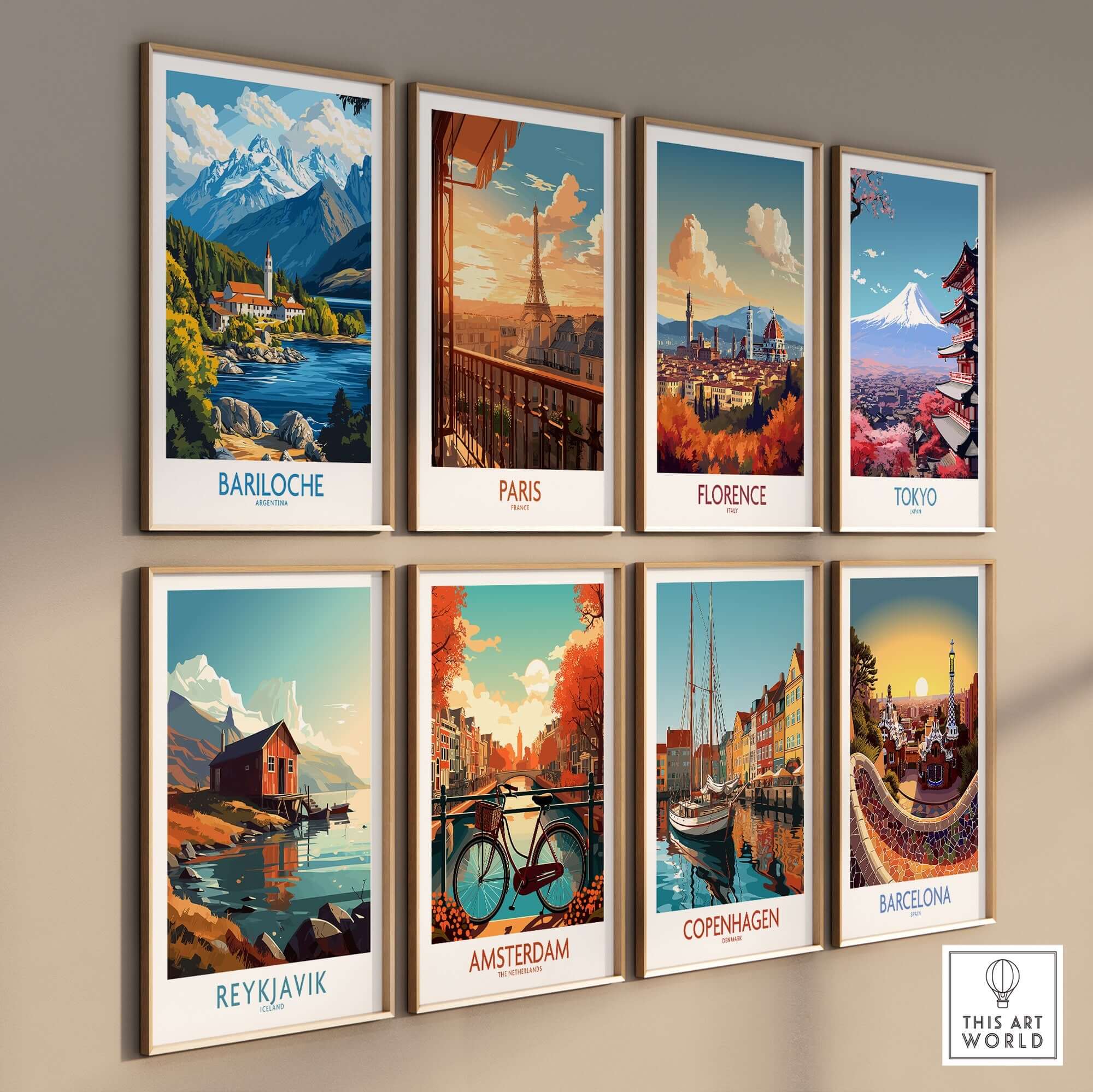 Bariloche Poster collection featuring stunning city landscapes and nature scenes, perfect for home decor.