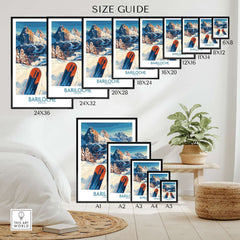 Bariloche Poster Argentina sizes guide with various frame options and stunning Bariloche mountain scenery.