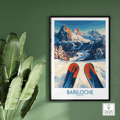 Bariloche Poster Argentina showcasing ski slopes and majestic mountains in a vibrant, stylish design.