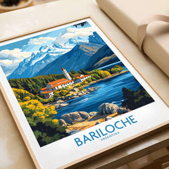 Bariloche Poster featuring vibrant scenery of mountains and lakes in Bariloche, Argentina, beautifully framed.