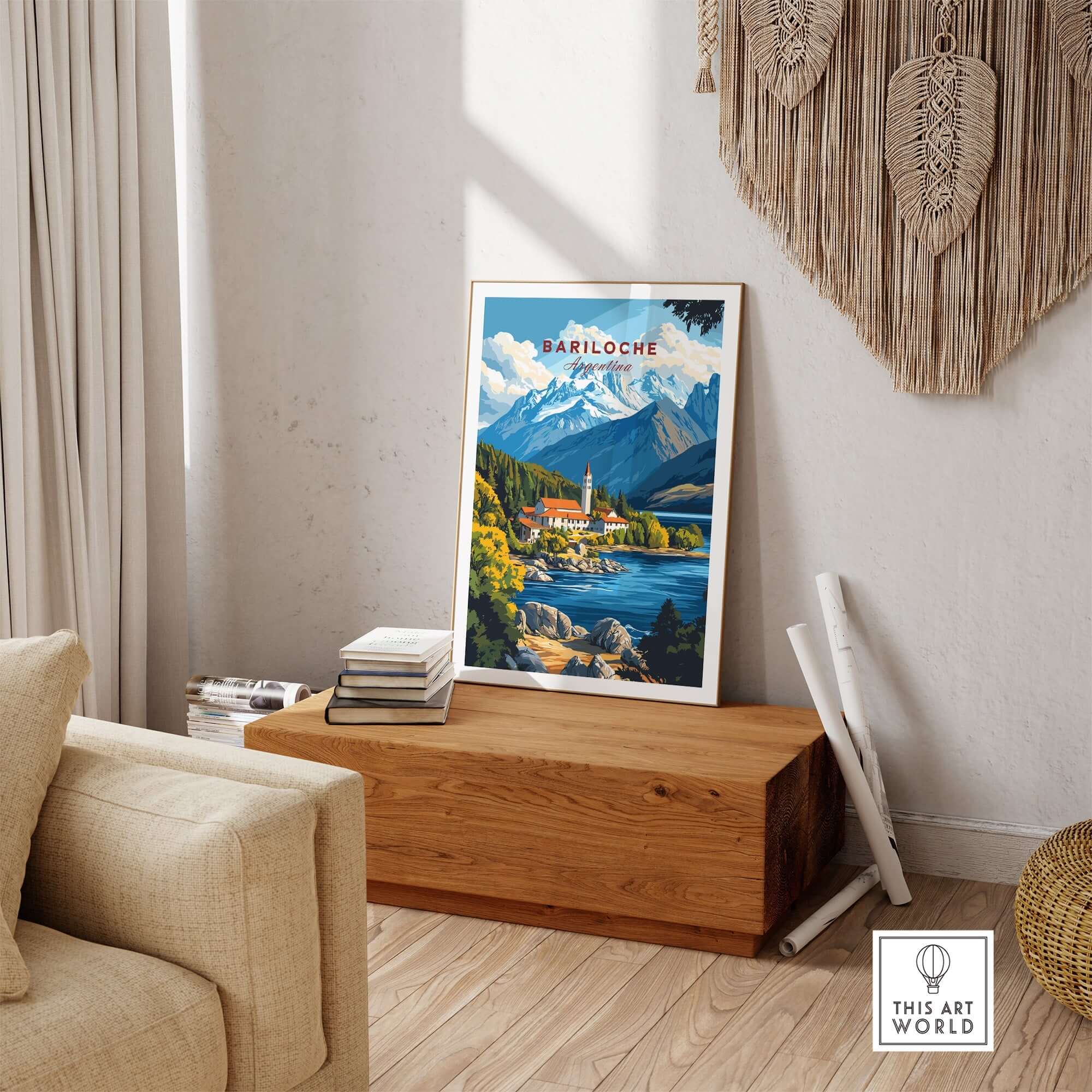 Bariloche Print showcasing the beautiful landscapes of Argentina's Patagonia region in vibrant colors.
