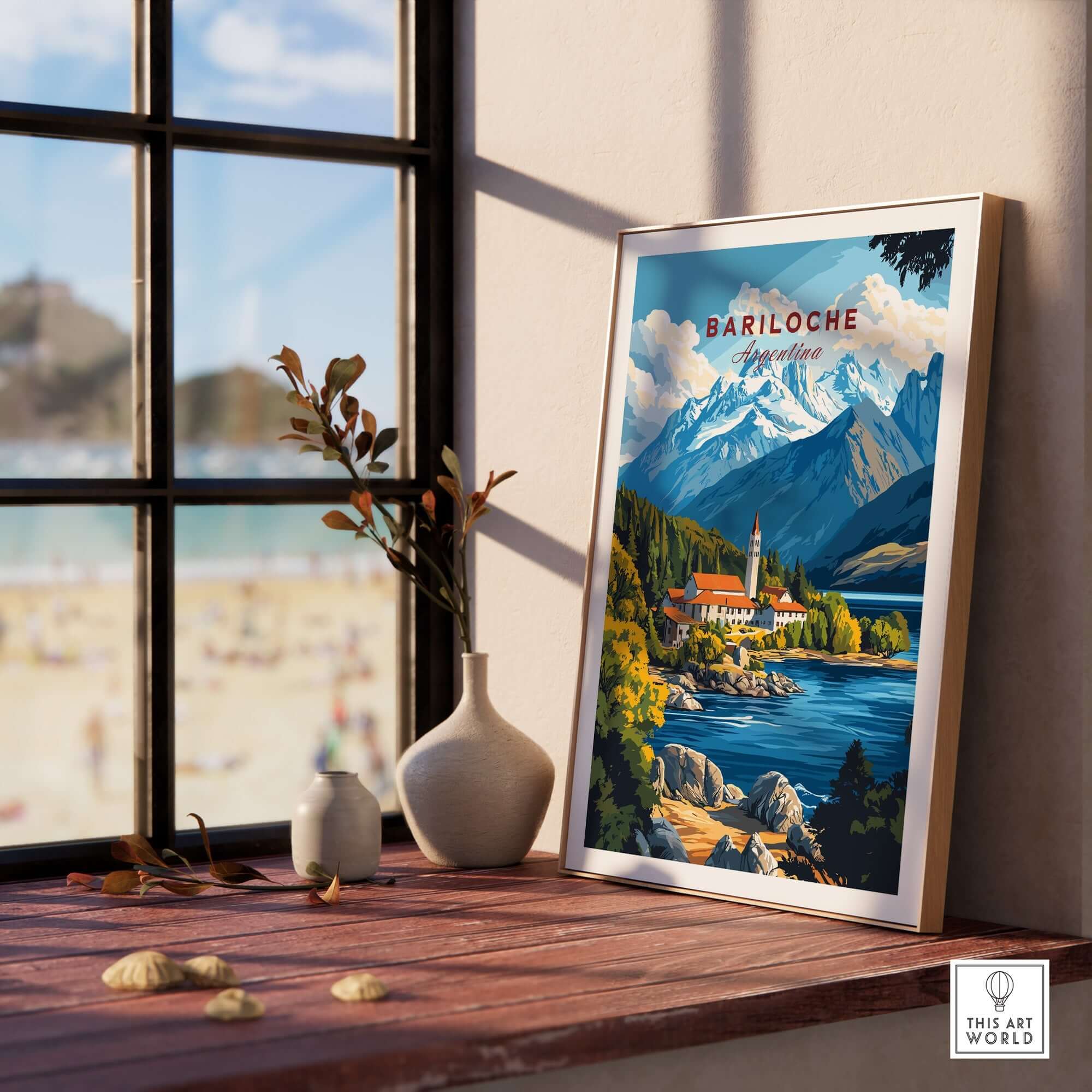 Bariloche Print showcasing the stunning landscape of Argentina's Patagonia region with vibrant colors and details.