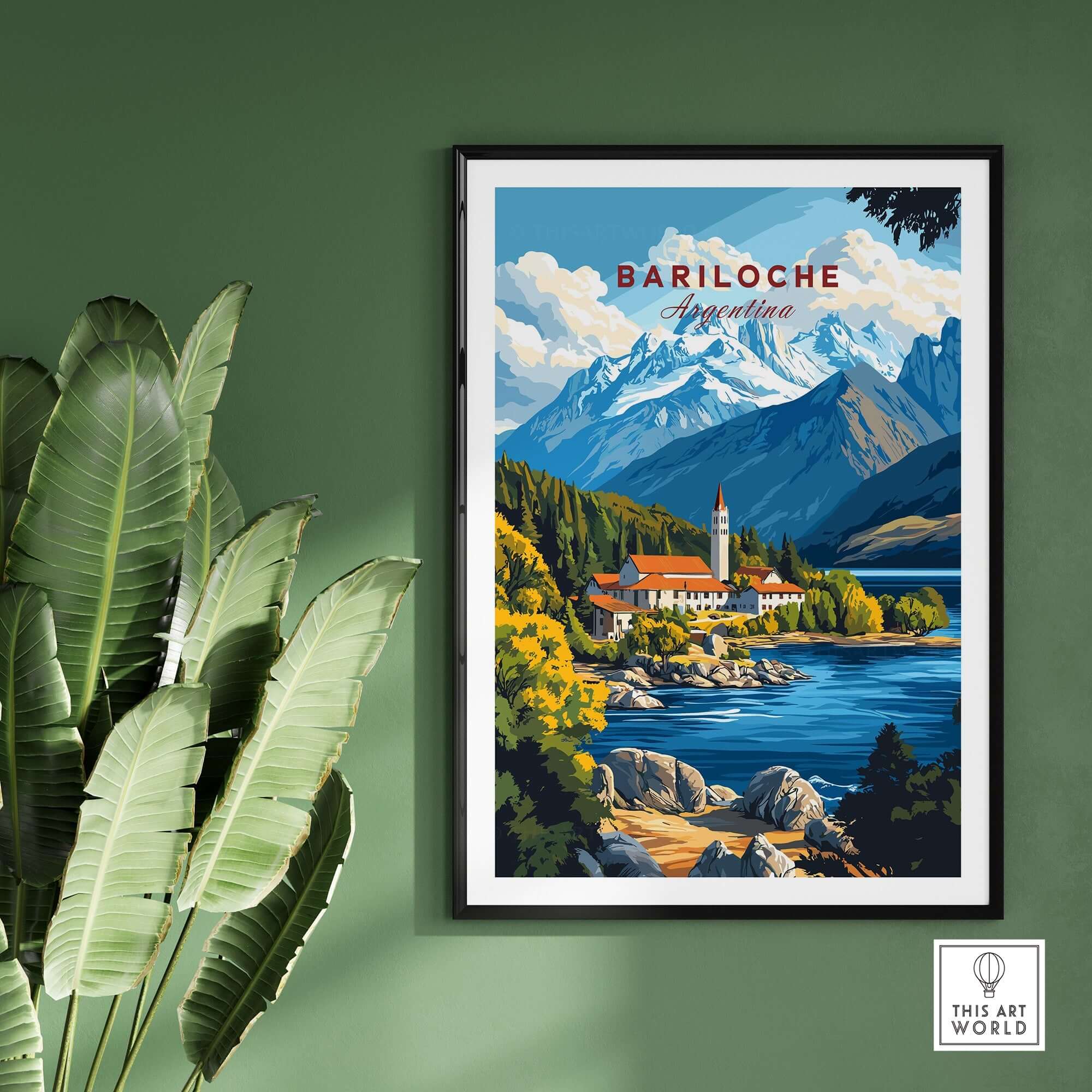 Bariloche Print featuring a stunning view of Bariloche, Argentina with mountains and lakes.