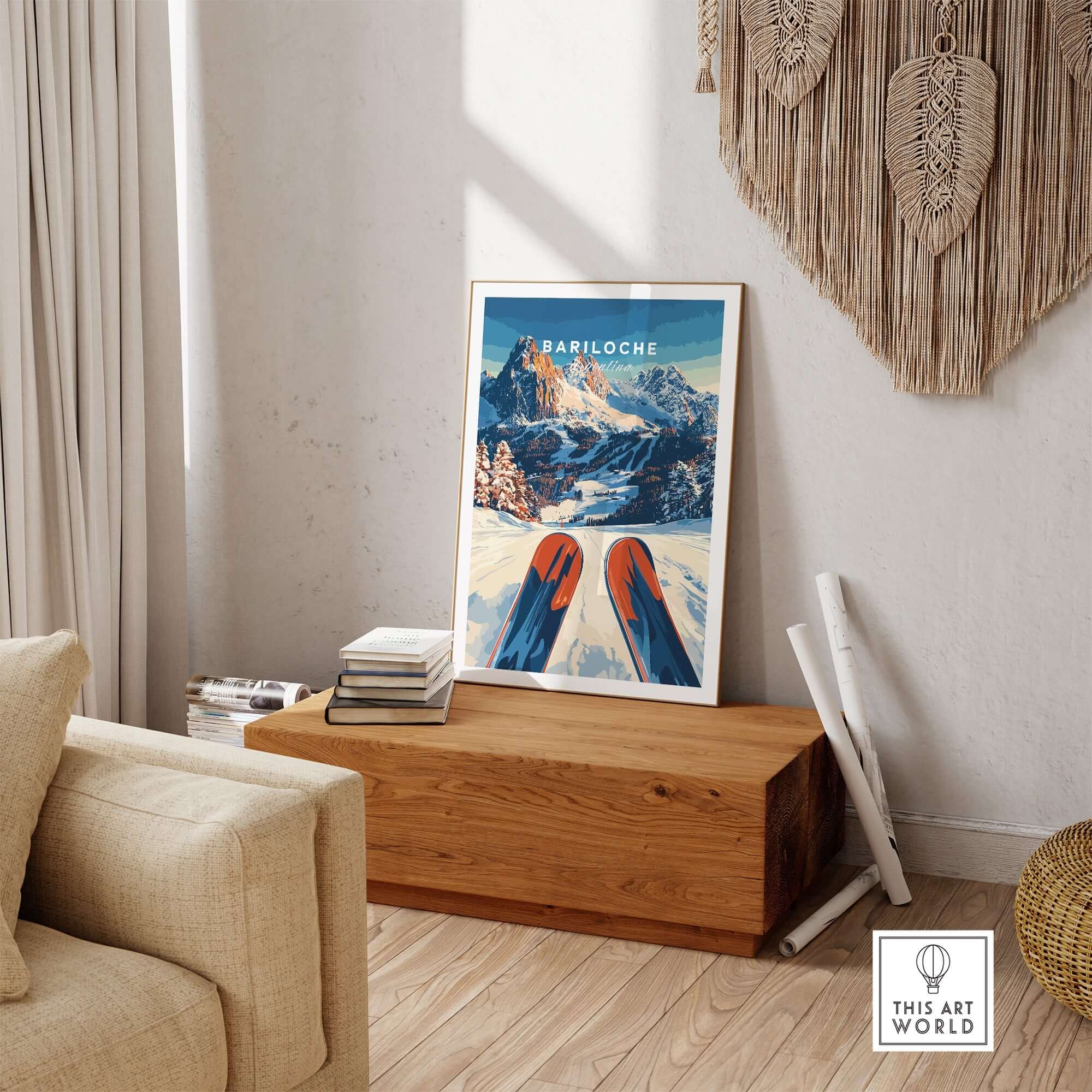Bariloche Print Argentina showcasing stunning landscapes and skiing in an elegant living space.