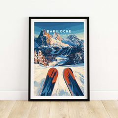 Bariloche Print Argentina featuring a snowy landscape and ski equipment, capturing the beauty of Bariloche, Argentina.