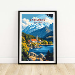 Bariloche Print featuring vibrant colors of Argentina's Patagonia with mountains and lake scenery.
