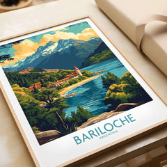 Bariloche Travel Poster featuring vibrant landscape and serene lake views in Bariloche, Argentina.