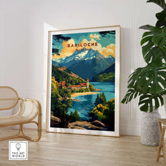 Bariloche Travel Print showcasing vibrant landscapes and mountains in a beautifully framed art piece.