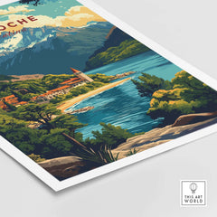 Bariloche Travel Print showcasing the stunning landscapes and vibrant colors of Bariloche, Argentina.