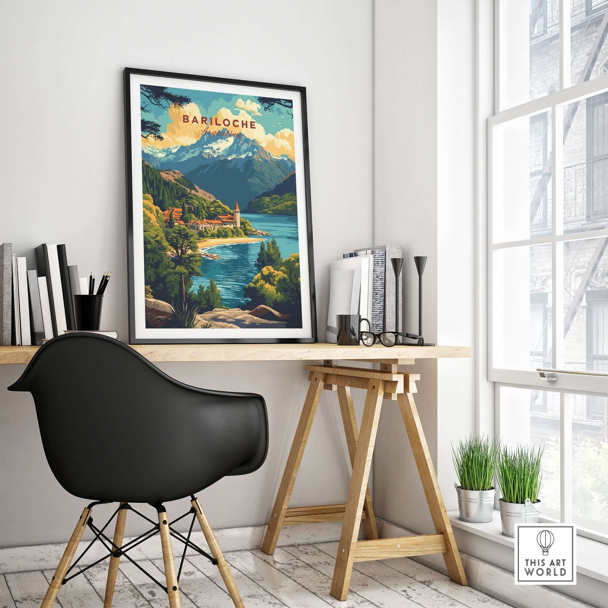 Bariloche Travel Print showcasing vibrant landscapes and a beautiful view, enhancing home decor and inspiration.