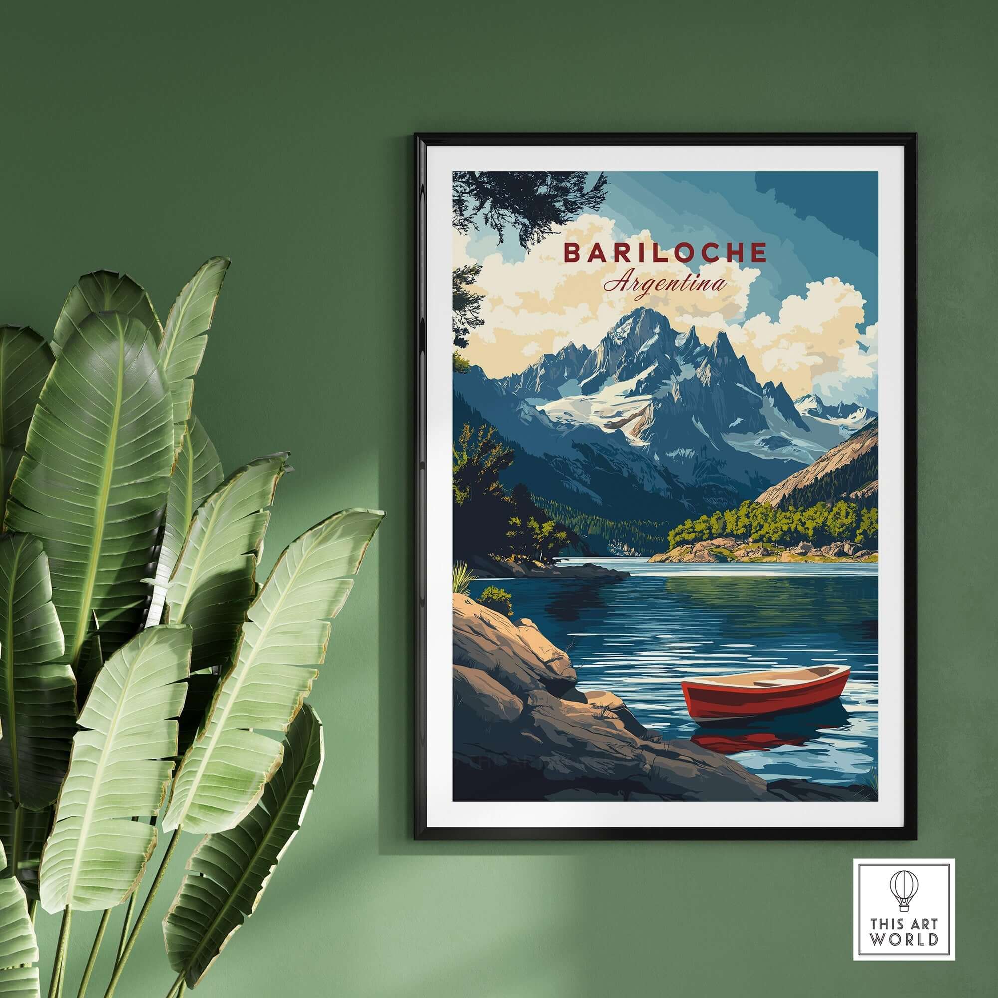 Bariloche Wall Art depicting a serene lake and mountains, capturing the beauty of Argentina's natural landscape.