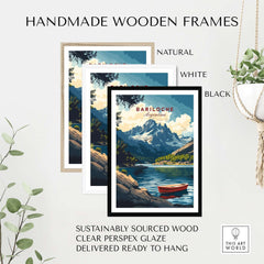 Bariloche Wall Art displayed in three handmade wooden frames: natural, white, and black for a stunning home decor.