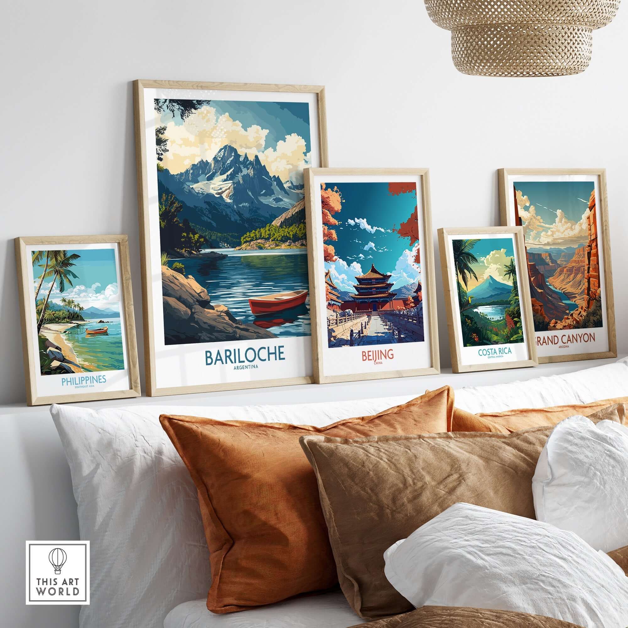 Bariloche Wall Art Print featuring stunning landscapes and rustic charm in a cozy home setting.