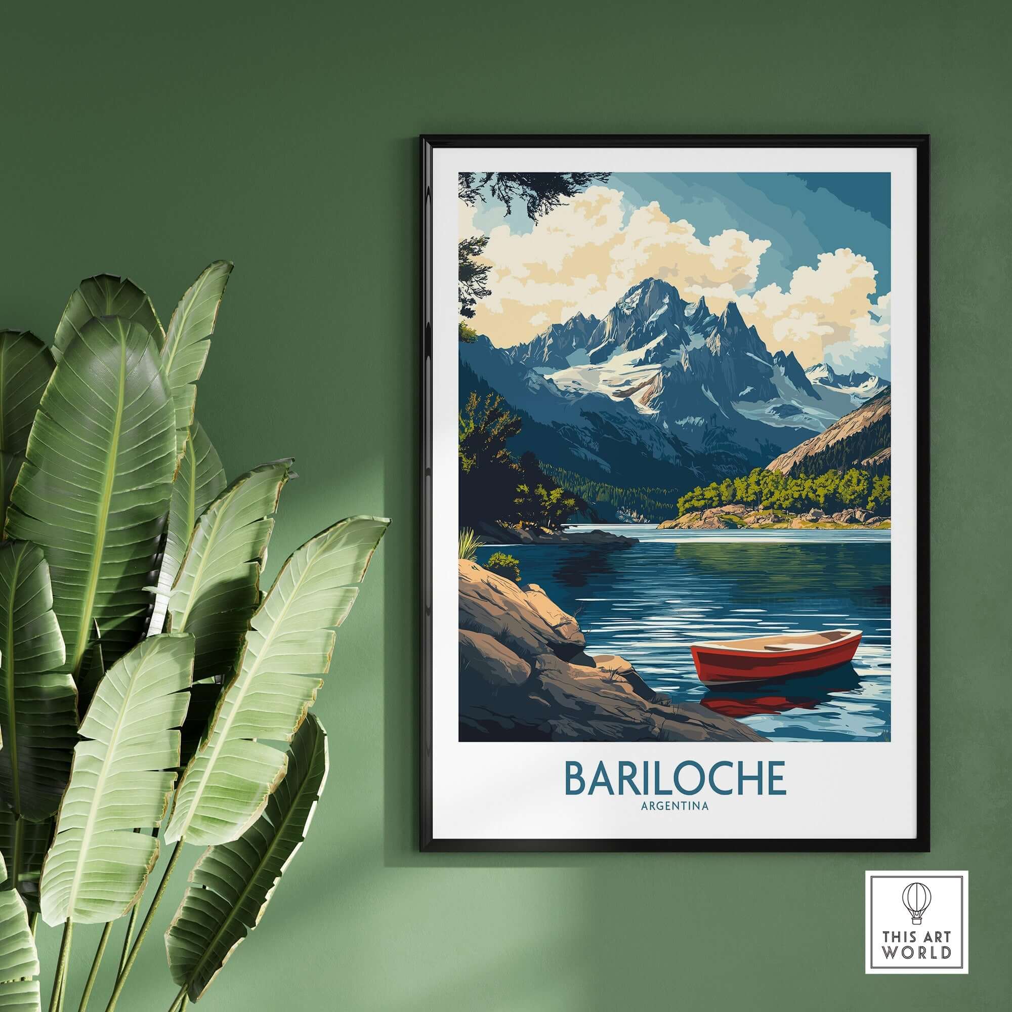 Bariloche Wall Art Print featuring scenic mountains and lake view, perfect for home decor.