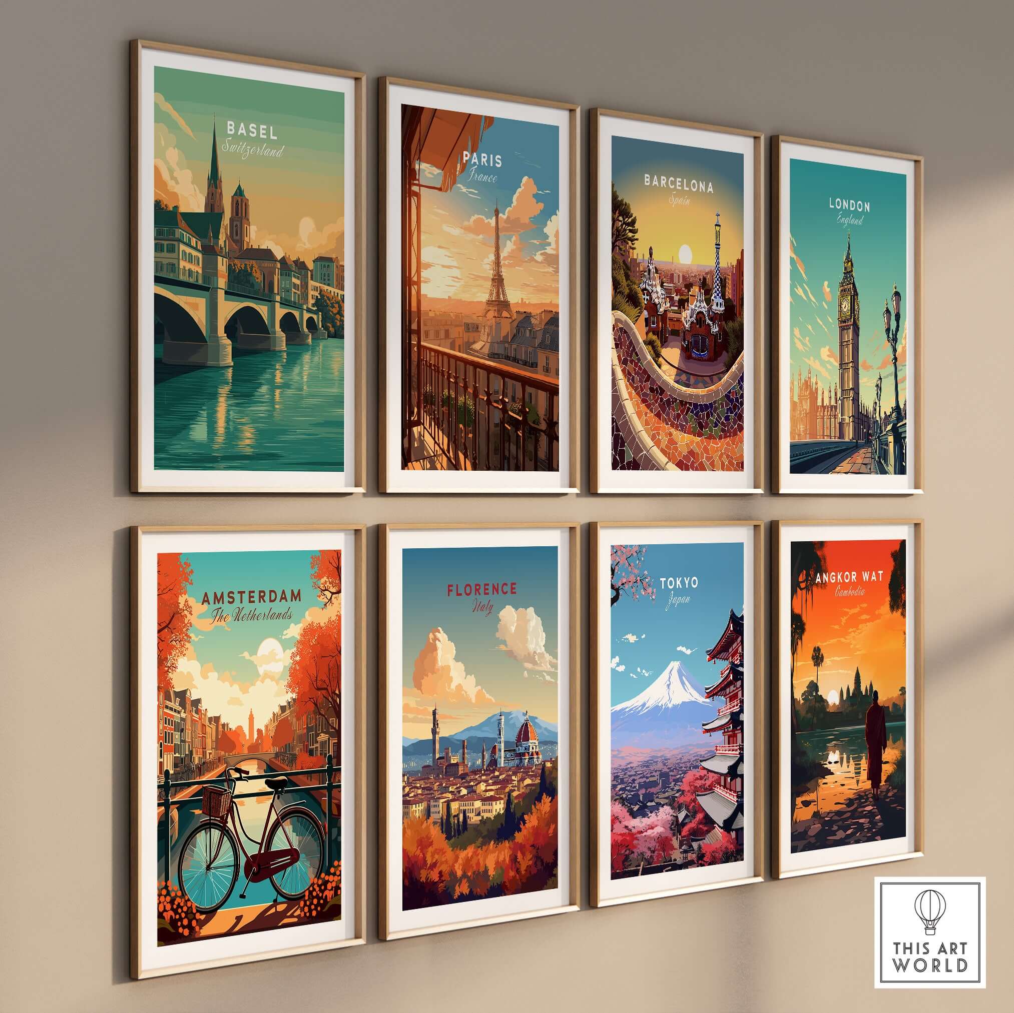 Basel Switzerland Cathedral & Bridge Art Print - Iconic City Landmark Poster displayed on a gallery wall.