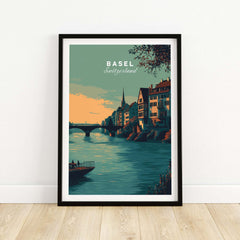 Basel Switzerland Old Town River View Poster - Historic Cityscape Wall Art