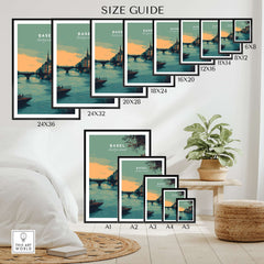 Basel Switzerland Old Town River View Poster - Historic Cityscape Wall Art Size Guide with framing options displayed.