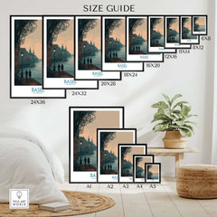 Basel Switzerland Print - Serene Travel Destination Decor size guide showing various frame sizes and dimensions.