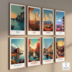 Basel Switzerland Rhine Promenade Art Print - European Travel Decor showcased among other city art prints