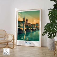 Basel Switzerland Rhine Riverbank Wall Art - Vibrant European City Scene
