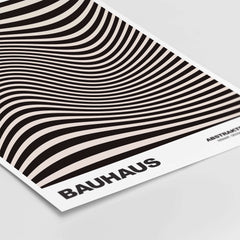 Bauhaus Exhibition Prints -  Optical Wave Lines Art Print Black Cream Abstract featuring black and cream wavy lines.