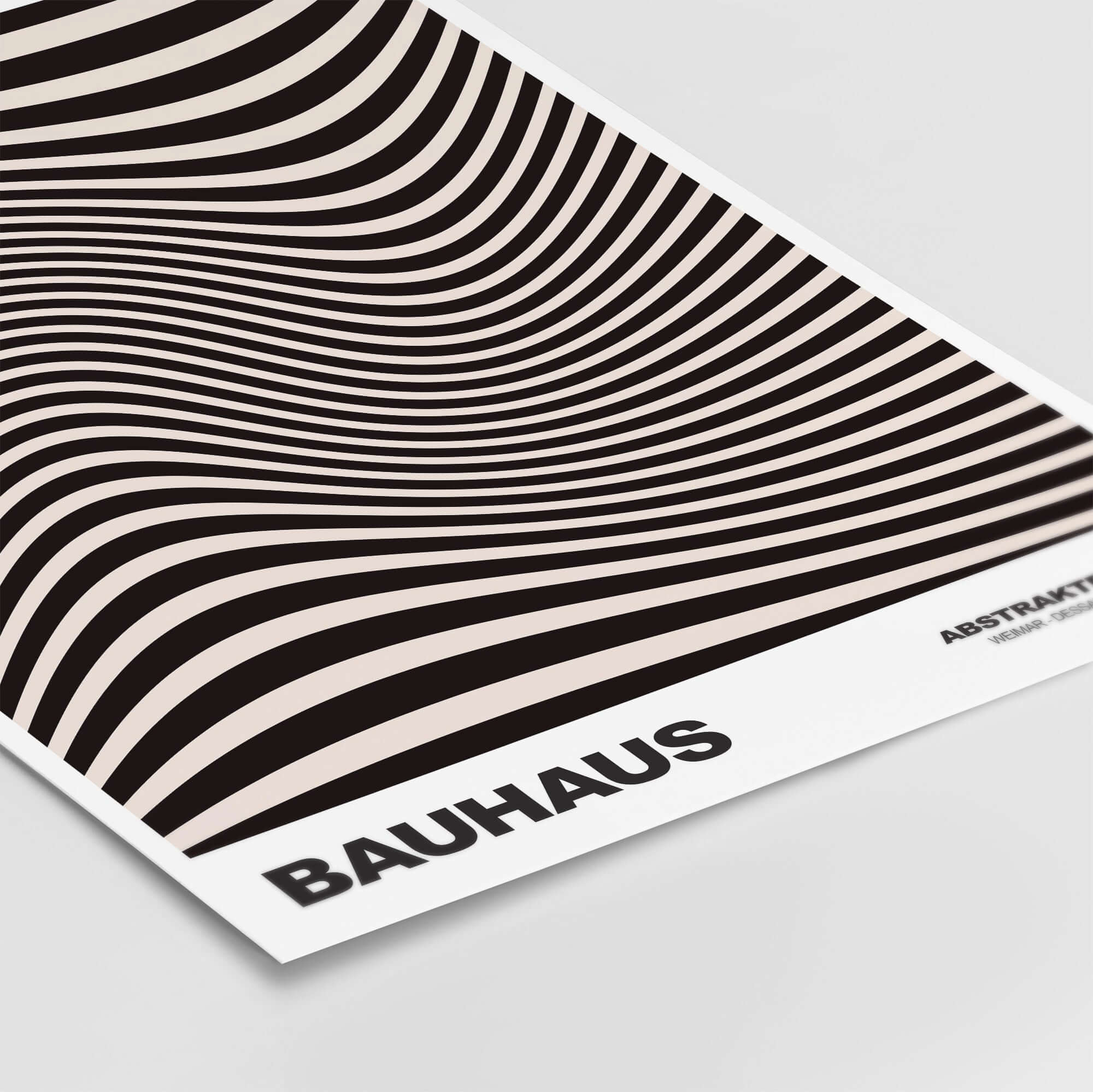 Bauhaus Exhibition Prints -  Optical Wave Lines Art Print Black Cream Abstract featuring black and cream wavy lines.