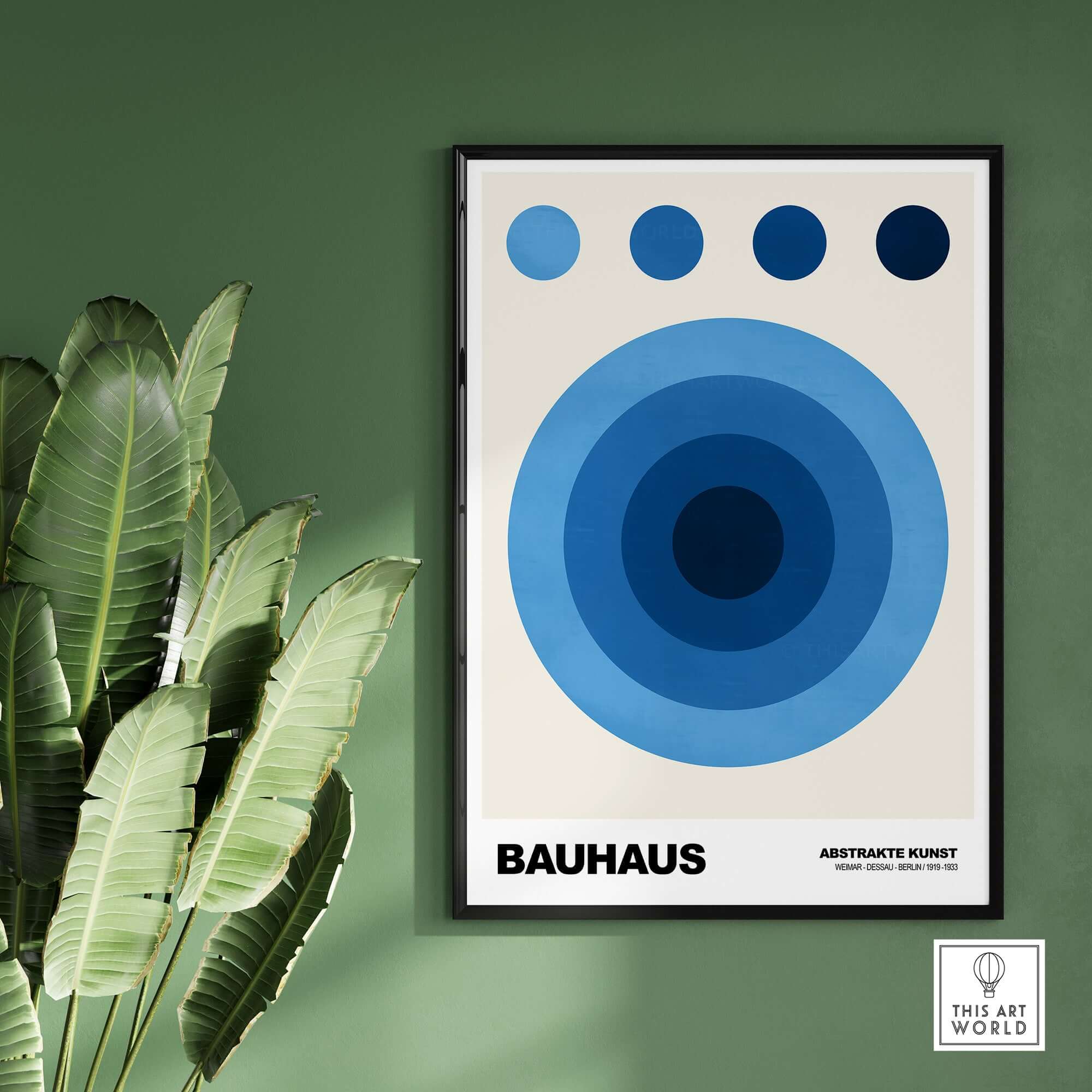 Bauhaus Exhibition Prints - Abstract Blue Circles Poster Geometric Design featuring concentric blue circles on cream background.