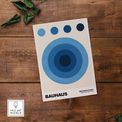 Bauhaus Exhibition Prints - Abstract Blue Circles Poster Geometric Design with concentric circles in shades of blue.