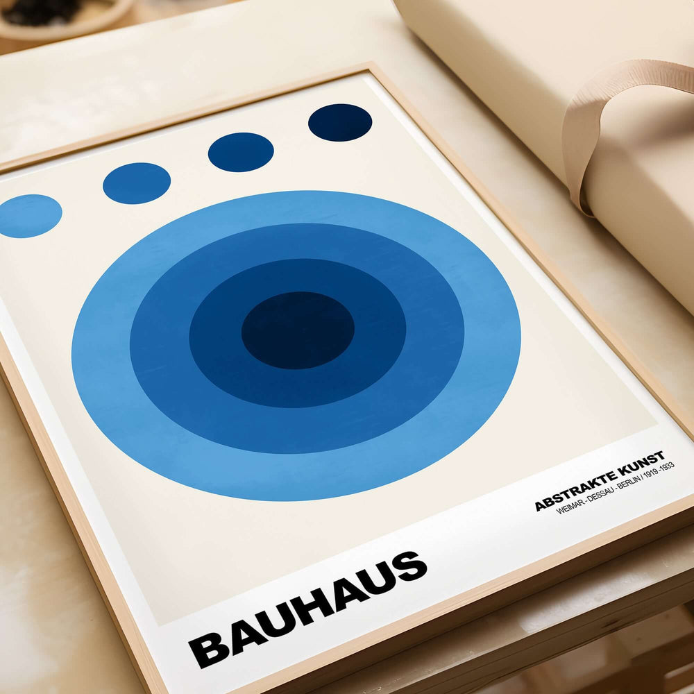 Bauhaus Exhibition Prints - Abstract Blue Circles Poster Geometric Design featuring concentric circles in blue.