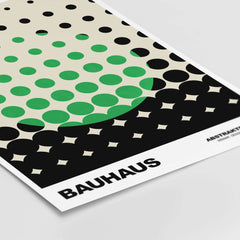 Bauhaus Exhibition Prints - Abstract Circle Pattern Art Print Green Black Dot Gradient showcasing a unique geometric design.