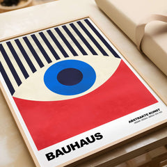 Bauhaus Exhibition Prints - Abstract Eye Art Print Geometric Red Blue Design featuring bold eye design and vibrant colors.