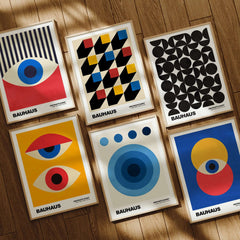 Bauhaus Exhibition Prints - Abstract Blue Circles Poster Geometric Design featuring colorful geometric art prints.