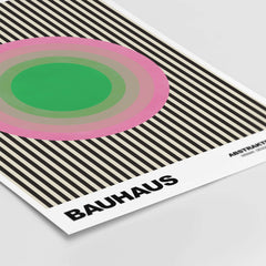 Bauhaus Exhibition Prints - Concentric Circles Poster Pink Green Striped Art featuring geometric design with concentric circles.
